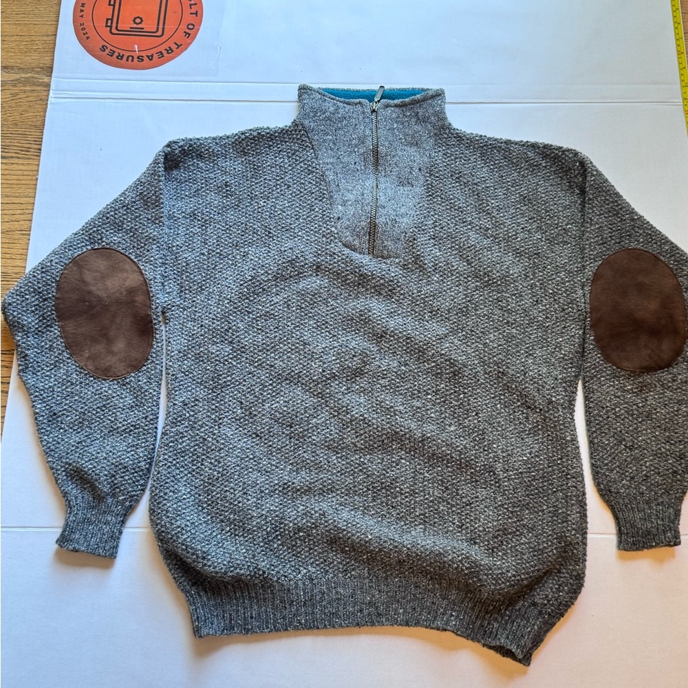 THE VERMONT COUNTRY STORE Unisex Large Ragg Knit Sweater  brown elbow patches‎